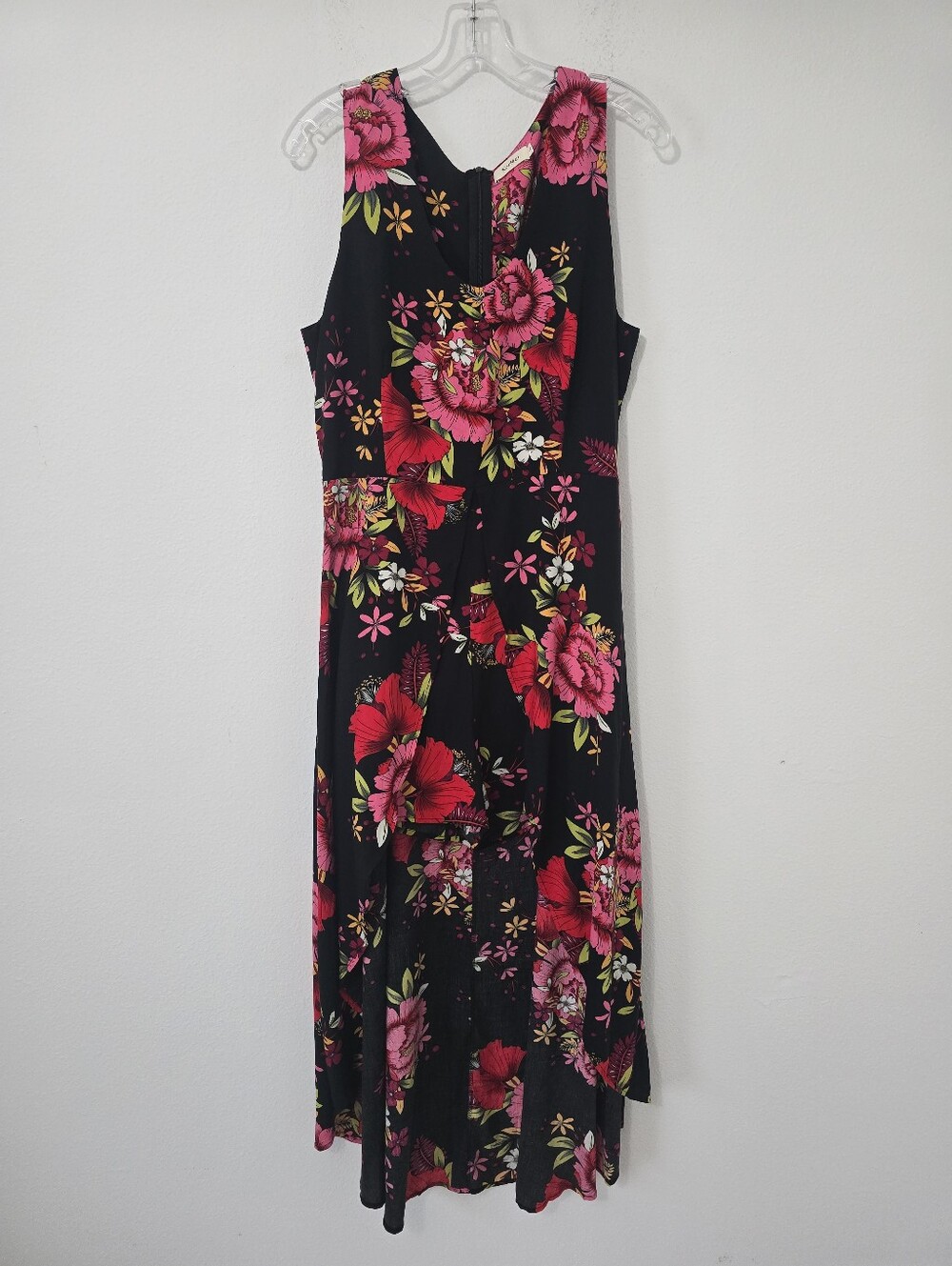Kormei Black Floral Romper Dress Large